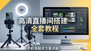高清直播间搭建全套教程，手机电脑双方案讲解，设备选型调试多机位实操教学-网创资源站