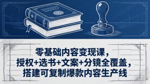零基础内容变现课，授权+选书+文案+分镜全覆盖，搭建可复制爆款内容生产线-网创资源站