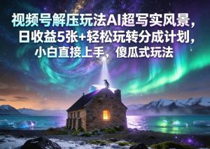 视频号解压玩法AI超写实风景，日收益5张+轻松玩转分成计划，小白直接上手，傻瓜式玩法-网创资源站