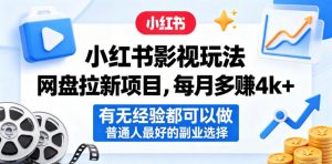 小红书影视玩法网盘拉新项目，每月多賺4k+，有无经验都可以做，普通人最好的副业选择-网创资源站