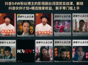 抖音54W粉丝博主的影视剧台词混剪实战课，解锁抖音伙伴计划+精选独家收益，新手零门槛上手-网创资源站