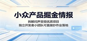 小众产品掘金情报:拆解闷声变现优质项目,独立开发者小团队可直接抄作业落地-网创资源站