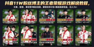抖音11W粉丝博主的王者荣耀游戏解说教程,文案、配音、素材剪辑全流程,解锁伙伴计划+精选独家收益,日入1k+-网创资源站