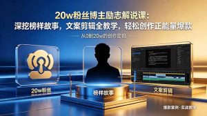 20w粉丝博主励志解说课:深挖榜样故事,文案剪辑全教学,轻松创作正能量爆款-网创资源站