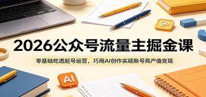 2026公众号流量主掘金课：零基础吃透起号运营，巧用AI创作实现账号高产值变现-网创资源站
