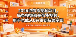 2026纯带货视频项目，每条视频都是带货视频，新手也能从0开单到持续变现-网创资源站