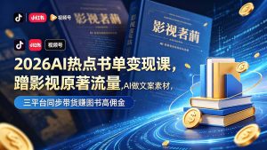 2026AI热点书单变现课，蹭影视原著流量，AI做文案素材，三平台同步带货赚图书高佣金-网创资源站
