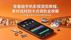 零基础手机影视混剪教程，素材选材到卡点调色全拆解，小白跟着实操轻松制作爆款混剪短片-网创资源站