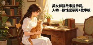 美女和猫故事提示词，人物一致性提示词+故事板-网创资源站