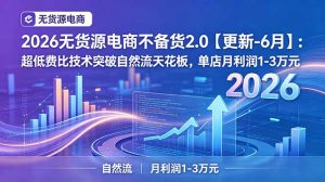 2026无货源电商不备货2.0【更新-6月】：超低费比技术突破自然流天花板，单店月利润1-3万元-网创资源站