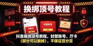 抖音换绑顶号教程，封禁账号、Ting卡(部分可以脱掉)，不保证百分百-网创资源站