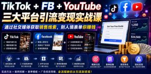 TikTok+FB+YouTube三大平台引流变现实战课，通过社交媒体获取销售线索，别人填表单你賺钱【原创双语字幕】-网创资源站