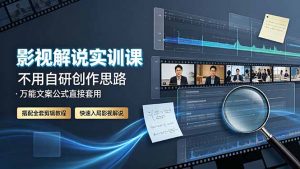 影视解说实训课:不用自研创作思路,万能文案公式直接套用,搭配全套剪辑教程,快速入局影视解说-网创资源站