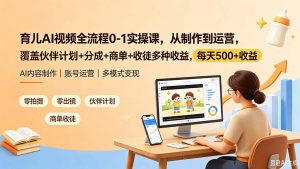 育儿AI视频全流程0-1实操课,从制作到运营,覆盖伙伴计划+分成+商单+收徒多种收益,每天500+收益-网创资源站