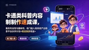 卡通类科普内容制作速成课，兼具专业性与趣味性，低门槛入局持续产出稳拿平台伙伴计划+精选独家收益-网创资源站