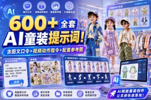 600+全套AI童装提示词！含图文口令+视频动作指令+配套参考图，Word-Excel规整分类，童装电商、种草无脑量产内容！-网创资源站