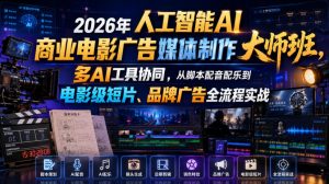 2026年人工智能AI商业电影广告媒体制作大师班，多AI工具协同，从脚本配音配乐到电影级短片、品牌广告全流程实战(中英字幕)-网创资源站