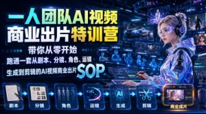 一人团队AI视频商业出片实战课：带你从零开始跑通一套从剧本、分镜、角色、运镜、生成到剪辑的AI视频商业出片SOP-网创资源站
