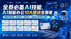 全员必备AI技能，AI赋能办公10大模块全景课，覆盖文档处理、内容创作、数据分析、智能体开发等核心场景-网创资源站