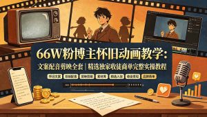 66W粉博主怀旧动画教学:文案配音剪映全套|精选独家收徒商单完整实操教程-网创资源站
