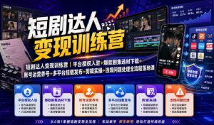 短剧达人变现训练营｜平台授权入驻+爆款剧集选材下载+账号运营养号+多平台挂载发布+剪辑实操+违规问题处理全流程落地课-网创资源站