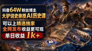 抖音64W粉丝博主大驴说史亲授AI历史课,可以上精选独家,全网发布收益更可观,单日收益1k+-网创资源站