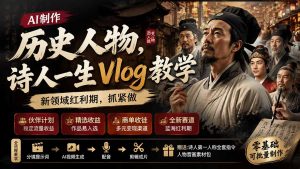 历史人物,诗人一生Vlog教学, AI制作丨伙伴计划丨精选收益丨商单收徒 ,新领域红利期,抓紧做-网创资源站