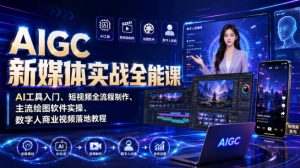 AIGC新媒体实战全能课|AI工具入门、短视频全流程制作、主流绘图软件实操、数字人商业视频落地教程-网创资源站