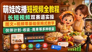 萌娃吃播短视频全教程|长短视频双赛道实操,图文+视频零基础保姆式教学,伙伴计划-收徒-商单等多种变现方式-网创资源站