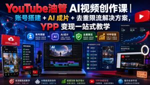 YouTube油管AI视频创作课｜账号搭建+AI成片+去重限流解决方案，YPP变现一站式教学(更新0809)-网创资源站
