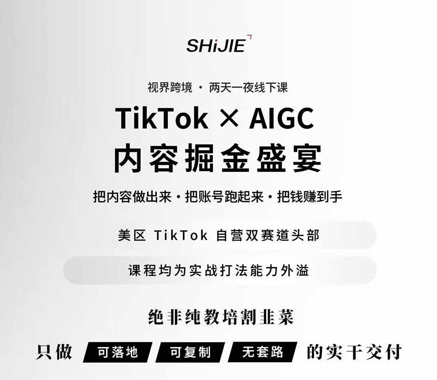 图片[1]-AIGC×TikTok美区短视频带货线下课；两天一夜完整回放，12小时高清视频收录头部操盘手全流程教学-网创资源站