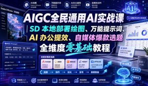AIGC全民通用AI实战课｜SD本地部署绘图、万能提示词、AI办公提效、自媒体爆款选题全维度零基础教程-网创资源站