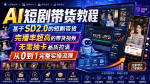 AI短剧带货教程,基于SD2.0的短剧带货,完播率超高的带货视频,无需抽卡品质拉满,从0到1完整实操流程-网创资源站