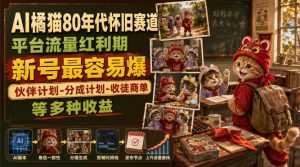 AI橘猫80年代怀旧赛道,平台流量红利期,新号最容易爆,伙伴计划-分成计划-收徒商单等多种收益-网创资源站