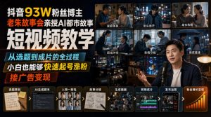 抖音93W粉丝博主老朱故事会亲授AI都市故事短视频教学,从选题到成片的全过程,小白也能够快速起号涨粉接广告变现-网创资源站