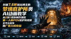 抖音7.6W粉丝博主的梦境庇护所类AI动画教学,从0到1教你制作爆款第一人称POV庇护所视频,全平台发布撸广告分成收益-网创资源站