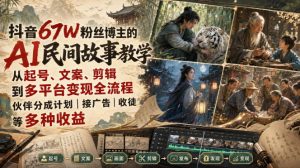 抖音67W粉丝博主的AI民间故事教学,从起号、文案、剪辑到多平台变现全流程,伙伴分成计划接广告等多种收益,月入1W+-网创资源站