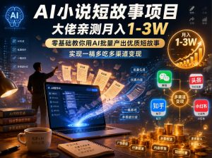 AI小说短故事项目，大佬亲测月入1-3W，零基础教你用AI批量产出优质短故事，实现一稿多吃多渠道变现(更新0824)-网创资源站