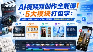 AI视频频创作全能课！5大模块打包学：电影、动画、UGC、广告、提示词，零基础也能玩转AI创作！【原创双语字幕】-网创资源站