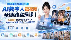 AI数字人短视频全链路实操课｜从0到1搭建可变现数字人IP，批量产出口播、带货、Vlog爆款视频-网创资源站
