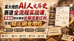 某大佬的AI人文历史赛道全流程实战课，零基础抓住赛道长期流量红利，实现稳定副业增收-网创资源站