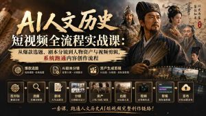 AI人文历史短视频全流程实战课:从爆款选题、剧本分镜到人物资产与视频剪辑,系统跑通内容创作流程-网创资源站