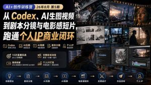 AI+创作训练营26年8月第5期:从Codex、AI生图视频到剧本分镜与电影感短片,跑通个人IP商业闭环-网创资源站