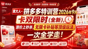 黄大人-拼多多特训营2026年9月,卡双限时(全新),原价上秒杀,无限卡补贴等顶级玩法,一次全学走!-网创资源站