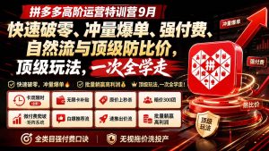 拼多多高阶运营特训营9月:快速破零、冲量爆单、强付费、自然流与顶级防比价, 顶级玩法,一次全学走-网创资源站