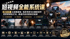 短视频全能系统课-更新8月233集:从拍摄基础、电影审美与AI辅助创作到剪辑调色灯光,跑通作品完整制作链路-网创资源站