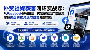 外贸社媒获客闭环实战课：从Facebook账号搭建、内容获客到广告投流，掌握询盘筛选沟通与成交完整流程-网创资源站