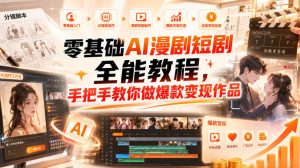零基础AI漫剧短剧全能教程,从AI智能体搭建、文案脚本分镜、多平台AI生视频、剪映精修,覆盖全题材创作,手把手教你做爆款变现作品-网创资源站