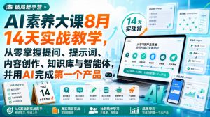 破局新手营AI素养大课8月14天实战教学，从零掌握提问、提示词、内容创作、知识库与智能体，并用AI完成第一个产品-网创资源站