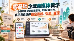 零基础全域自媒体教学，小白也能学完直接落地，告别无效努力，真正靠自媒体稳定涨粉、引流、变现-网创资源站